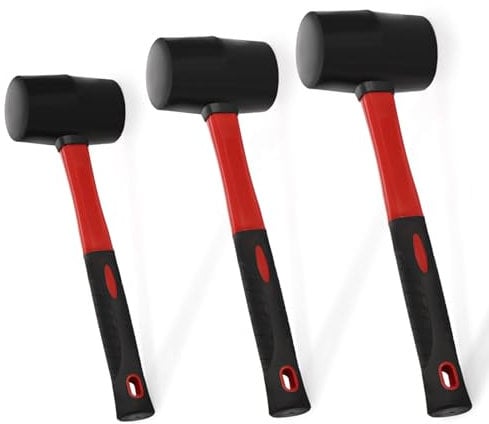 Peohud 3 Pack Rubber Mallet Hammer, 24/16/8 Oz Durable Camping Hammer with Fiberglass Handle, Soft Blow Mallet for Flooring, Tent Stakes, Woodworking, Construction and Home Renovation