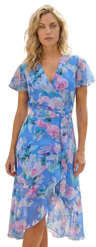 Roman Frill Dress for Women UK Ladies Summer Wrap Chiffon Frill Hem Layered Belted Midi Maxi Tiered Cape Special Occasion Fit & Flare Wedding Guest Swing Skater Light Blue Pink