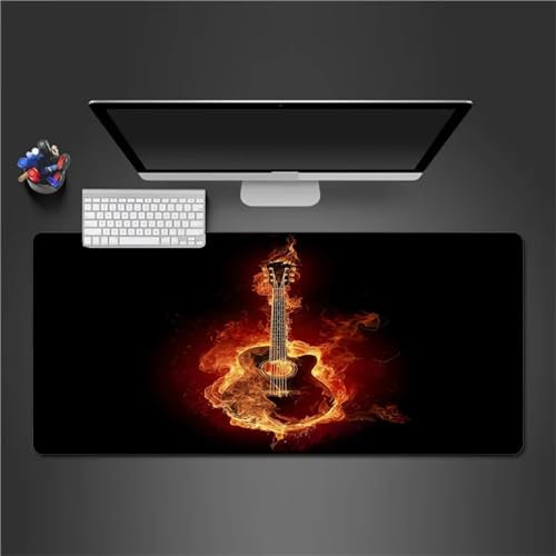 Guitare à Flamme Tapis de Souris 600x300mm XXL Mousepad,Grand Tapis de Bureau,avec Base en Caoutchouc antidérapante résistant à l'eau Surface,Vitesse et la précision Améliorées pour Gamer