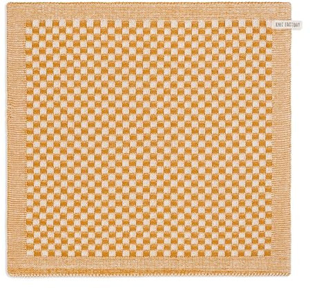 KNIT FACTORY - Küchentuch Cubes - Küchenhandtücher - Abtrockentücher für die Küche - Küchen Must Haves - Block Motiv - Ecru/Ocker - Gelb - Traditioneller Look - 50x50 cm