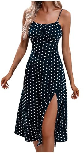 KOG Gutschein Damen Sommerkleid Sommerkleider Mode Kleider Einfarbige Casual Bekleidung Tunika Kleid Langes Teenager Trauzeugin Kleid Baumwolle Brautjungfernkleider Angebote Dunkelblau S