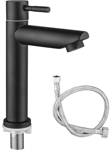 WANDGU Rubinetto per acqua fredda nera: bagno per ospiti WC rubinetto acqua fredda solo acqua fredda miscelatore monocomando acqua fredda rubinetti rubinetto bagno in acciaio inox con tubo di