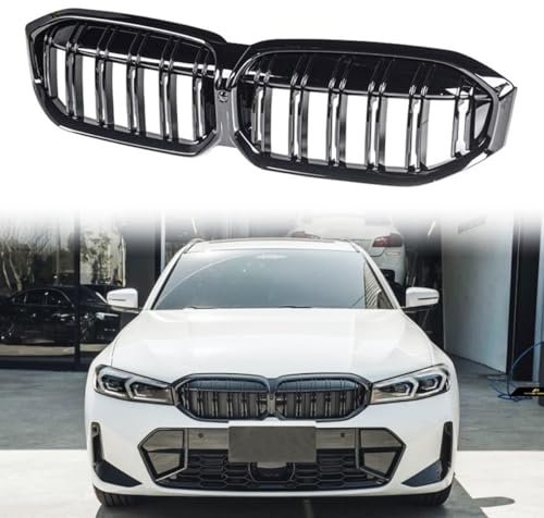 XYghzh Nieren Schwarz Kühlergrill Streifen Kühlergrill für BMW 3 Series G20 LCI G28 LCI 2022-2024,Grill Glanz Schwarz Doppelsteg Sport Kühlergrill