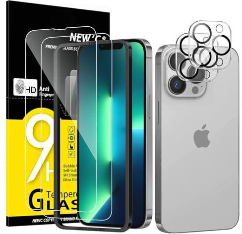 NEW'C 2 x Protector Pantalla para iPhone 13 Pro Max (6,7 Pulgadas) y 2 x Protector Pantalla Protector de Lente de Cámara - Cristal Templado-Ultra Resistente- Herramienta de instalación fácil incluida