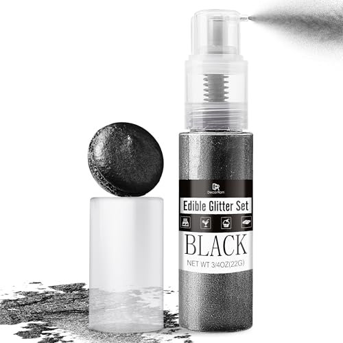 Essbarer Glitzer Spray - 22g Essbarer Glitzerstaub für Torten, Getränke & Süßigkeiten - Metallisch Lebensmittelfarbe Pulver zum Dekorieren Kuchen, Keksen - Lebensmitteleglitzer für Torten (Schwarz)