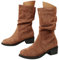 Minetom Stivali da Donna Stivali Invernali Camoscio Calda Vintage Moda Tacco A Blocco Slip On Boots Biker Motociclista Stivali A Marrone 37 EU