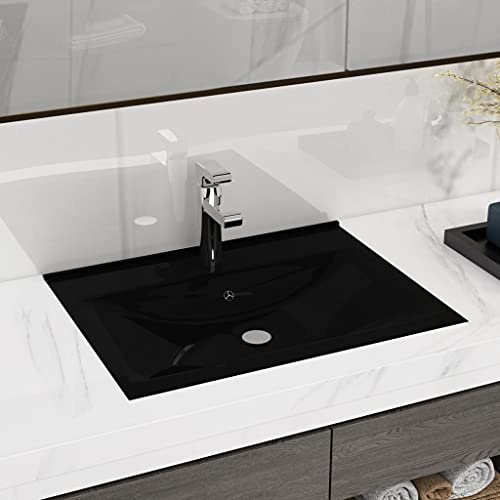 AUVYI Gästetoilette Luxus-Waschbecken mit Hahnloch Matt-Schwarz 60x46 cm Keramik Einbauwaschbecken Hänge-Waschbecken Handwaschbecken für Waschraum Badezimmer Elegantes Luxuriöse Design