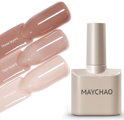 MAYCHAO 15ML Jelly Gel Nail Polish, Cappuccino Gel Polish Soak Off UV LED Nail Polish Nail Art Starter Manicure Salon DIY at Home, 0.5 OZ