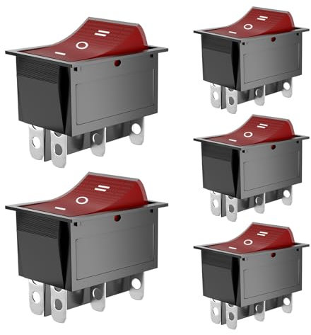 SCOOYUCK 5 Stücke Wippschalter DPDT 25mm x 31mm 6 Polig ON/OFF/ON 16A 250V Kippschalter (Rot Licht)