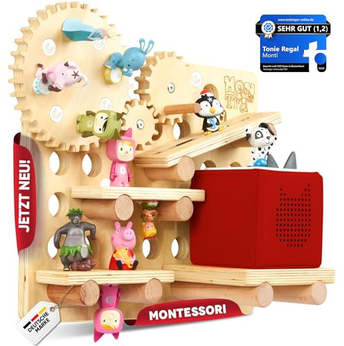 Monti Tonie Regal 1er Set für Tonies + Toniebox [stabiles Montessori Spielzeug] L für 40 Toniefiguren + Box für Mädchen und Jungen [TESTSIEGER] Tonieregal zur Aufbewahrung Starterset