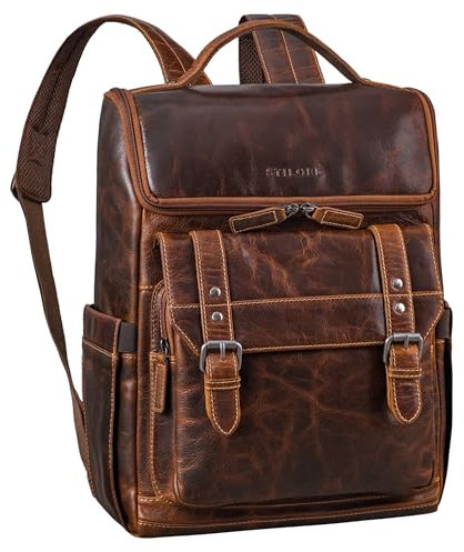STILORD 'Gian' Sac à dos de luxe pour ordinateur 16 pouces Femme Sac à dos d'affaires Homme Vintage Sac à dos de jour en cuir véritable, Couleur:luino - marron
