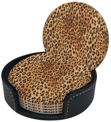 Leopard Print Print Coaster With Storage Box For Home, Office, And Restaurant Use