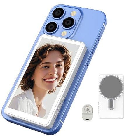 CatXQ Selfie-Monitor für iPhone & Android – Magnetischer Rückkamera-Monitor mit Fernbedienung für Live-Streaming, YouTube & TikTok - White