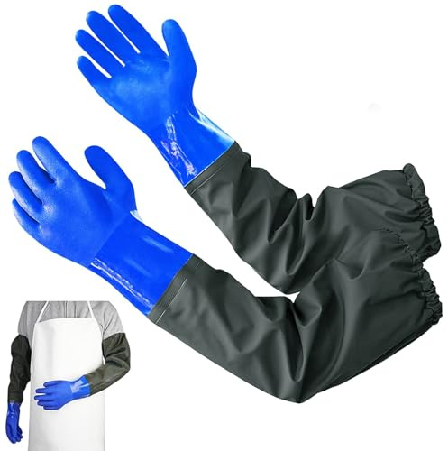 poraceous Teichhandschuhe, 70 cm Wasserdichte Gummihandschuhe, Wiederverwendbare Teichhandschuhe, Handschuhe mit Stofffutter, zum Angeln, Garten, Maschinen, Industrie, Beständig Säuren und Laugen