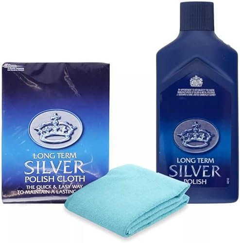 Silver Polish Cloth and Long Term Silver Polish Cleaner 125ml kit For Tarnish Remover, Jewellery Protector, High Shine