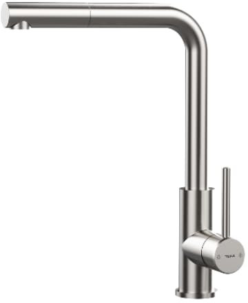 TEKA Grifo Cocina Monomando, Caño Alto Giratorio 360º, Maneral Extraíble, Aireador Eco Anticalcáreo, Manguera Flexible, Acero Inoxidable AISI 304, Modelo UNI 9331