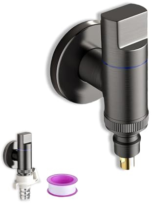 Eckventil Waschmaschine Edelstahl, 1/2 und 3/4 Wasserhahn mit Wasserstopp | Wasserhahn Waschmaschine, Graues Eckventil mit Teflonband und Selbstdichtend für Waschmaschine, Spüle, Warmwasserbereiter