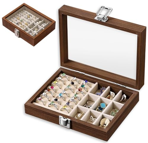 Ring Aufbewahrungsbox Holz, Schmuckkästchen Ohrringe, Schmuckschatulle | Schmuckaufbewahrung Ketten, Schmuckbox, Schmuckkasten Damen, Jewellery Box für Ringe Ohrringe Halskette