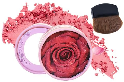 Blush Powder 10ml 3D Rose Petal Design Buildable Color | Face Enhancing Makeup Color for Traveling Business Trip Outdoor School Girlfriend Wife Friend Sister Daughter