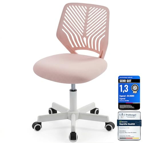 Ergoreal Ergonomischer Bürostuhl ohne Armlehne, Bürostuhl mit Rollen & Höhenverstellung, Bürostuhl Cozy mit Ergonomischer Rückenlehne,Homeoffice/Arbeitszimmer/Studienzimmer(Kirschblütengrau)