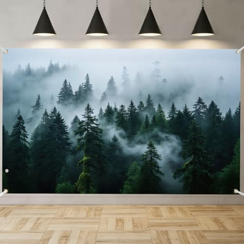 TNKBREEZE Wald Hintergrund Natur Fotohintergrund Banner 180x110cm Polyester Dunstig Fotografie Hintergrund Für Geburtstag Hochzeit Party Banner Dekorationen Foto Studio Porträt Fotoshoot