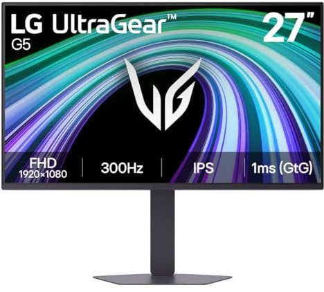 LG UltraGear™ G5 27G550B-B 27 inch FHD 300Hz IPS Gaming Monitor | sRGB 99%, HDR10, 1ms GtG, G‑SYNC Compatible, FreeSync Premium, Height/Tilt/Pivot/Swievel Adjustable Stand, HDMI & DisplayPort