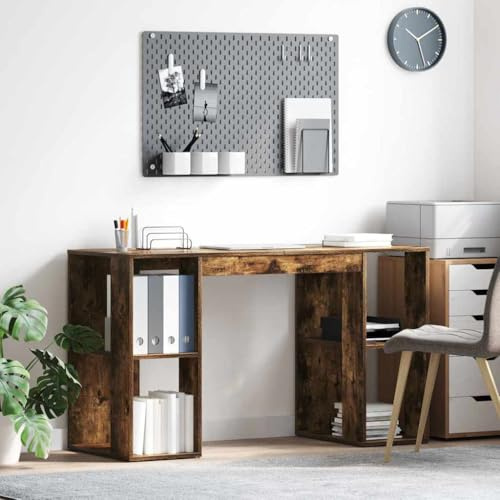 Ziaphsol Bureau en chêne fumé - 130 x 50,5 x 75 cm - En bois - Table d'ordinateur portable - Etagère de rangement pour bureau à domicile