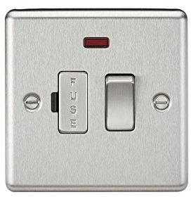 13A Switched Fused Spur Unit with Neon - Rounded Edge Brushed Chrome
