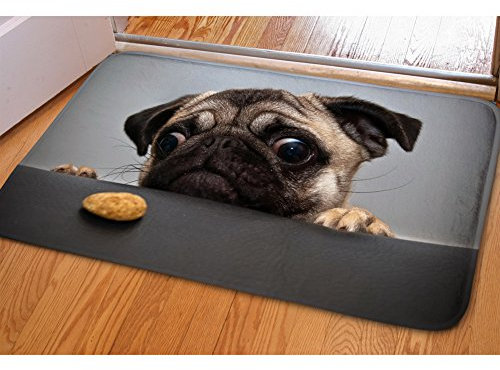 Coloranimal Fußmatte mit süßem 3D-Mops-Willkommens-Matten für drinnen und draußen, rutschfeste Unterseite, waschbarer Teppich