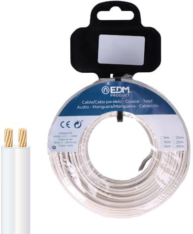 EDM Carrete Cable Paralelo 2x1mm Blanco 15m (Audio)