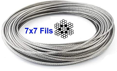 Cable Ø 3mm inox 316 Souple 7x7 inox 316 - A4 Longueur 10m 20m 50m 70m 100m Rouleau 100m 250m (Couronne 20m)