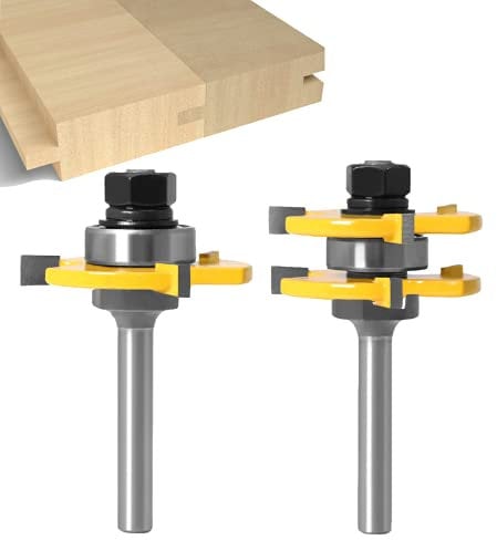 APLUS 2 teilig Groove und Tongue Zunge und Nut Set Router Bit Set Oberfräser Holzbearbeitung Scheibennutfräser Holzschneider Werkzeug für Graviermaschine Trimmmaschine (Ø = 8mm)