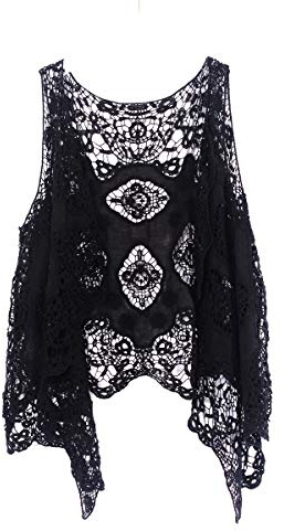 Berax Damen Weste Cardigan Sommer Hippie Gilet Häkeln Hohl Spitze Irregular Boho Ärmellos Cardigan Weste Kurz