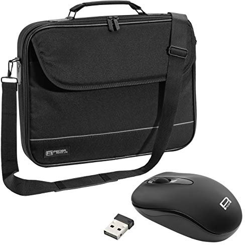 PEDEA Laptoptasche Fair Notebook-Tasche bis 14,1 Zoll (35,8 cm) Umhängetasche mit Schultergurt inkl. Schnurloser Maus, Schwarz
