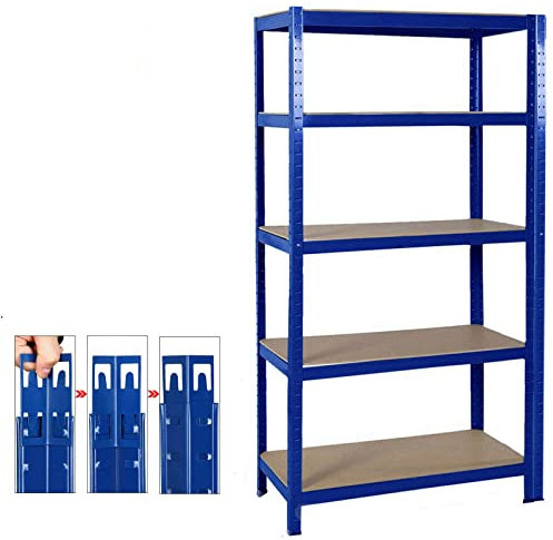 Lucn Garage Keller Lagerregal, Schwerlastregal mit 5 Regalböden, Regalsystem mit höhenverstellbaren Ablagen, bis 875 kg belastbar (175 kg pro Ablage), 170 x 75 x 30 cm, Blau