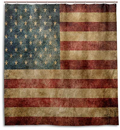 Jahrgang USA Amerikanisch Flaggege Duschvorhang, Beständig Wasserdicht Polyester Stoff Bad Vorhang Zubehör 12 Haken 66x72 Zoll Zuhause Dekor