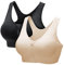 CARETOO Damen Sport BH Stark Halt Active Bra Höhe Beanspruchung Trainieren Bustier Fuer Yoga Fitness - Mit Reißverschluss Schwarz + Beige, L