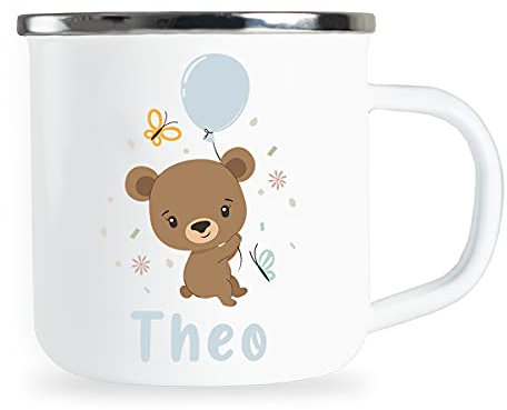 Mug pour enfants personnalisé avec nom et motif joli ours mug en émail cadeaux individuels idée de cadeau anniversaire pour enfant fille garçon tasse en métal émaillé