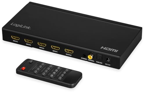 LogiLink HD0052 - HDMI-Switch 4-Port, 4 Eingänge/1 Ausgang (4X Video auf 1x TV) mit Multiviewer (4X Video gleichzeitig !), Full HD 1080p/60 Hz, Scaler