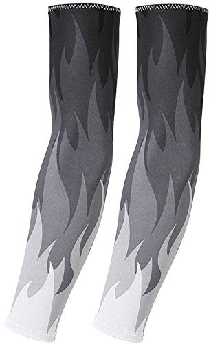 DETUCK Tattoo Arm Ärmel Ärmlinge, Armwärmer Sleeves UV Sonnenschutz Armstulpen, Arm Sleeves Kühlung UPF 50+, Kompressions Tattoo Cover Armstulpen (ein Paar) (Graue Flamme, L)