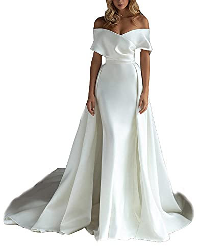 yhfshop Robes de Soirée Femme Grande Taille,2021 Nouvelle Robe de mariée en Satin Blanc-White_40,Robe de Soirée Bal Asymétrique