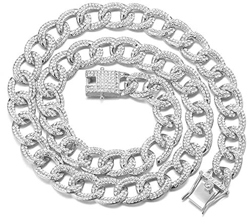 HALUKAKAH Chaîne Cubaine pour Hommes Iced Out,14MM Ovale Finition Or Blanc Platine Collier 45cm,Cz Complet Taille Diamant Ensemble de Broches,Cadeau pour Lui