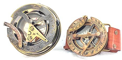 Messing-Sonnenuhr-Kompass, Antik-Schwarz, 7,6 cm, Antik-Finish, Steampunk-Handgelenk, Messing-Kompass & Sonnenuhr-Zeiger, nautischer Kompass