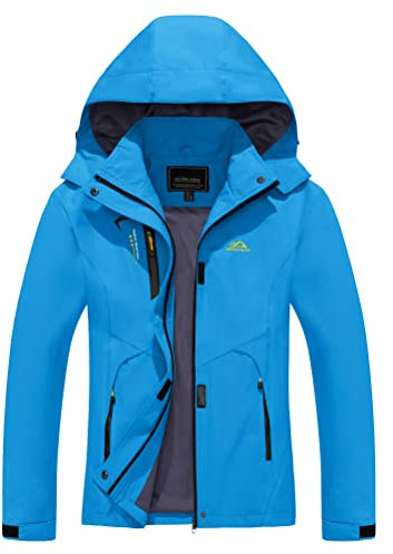 KEFITEVD Jacke für Damen Winddicht Stehkragen Outdoorjacke mit Zip Taschen zum Wandern Fahrrad Skijacke Damenjacke Blau L