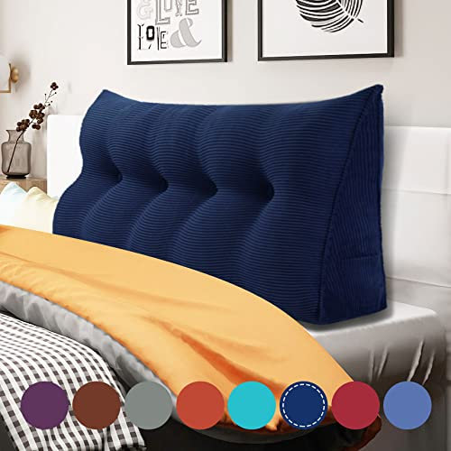 Rucener Bettkeilkissen, Kopfteil, dreieckige Lesekissen, große Nackenrolle, Rückenlehne, abnehmbare Stütze zum Waschen, geeignet für Sofa und Bett Tiefes Blau 120 cm