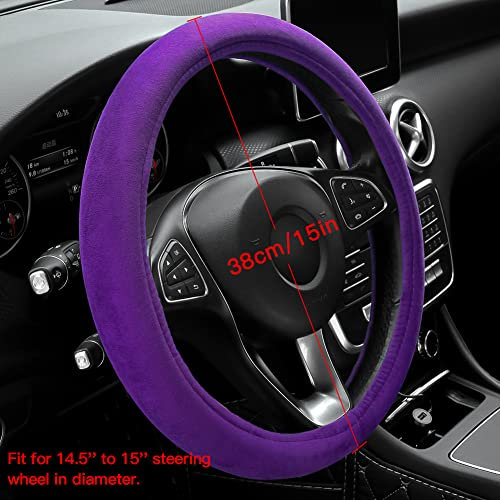 Sungeek Auto Lenkradhülle, Universal Lenkradbezug aus weichem Samt Auto Dekor Lenkrad Abdeckung 38cm / 15 Zoll, Autozubehör Innenraum (Violett)