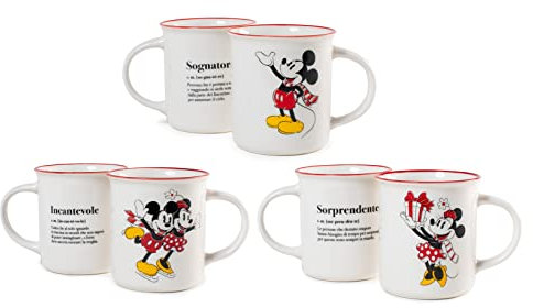 Home Mickey y Minnie Xmas 7312568 - Juego de 6 tazas de porcelana de hueso (330 cc, Navidad)