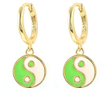 Ohrringe Mädchen Set, 925 Sterling Silber Yin Yang Tropföl Ohrringe Ohrhänger Grün Weiß