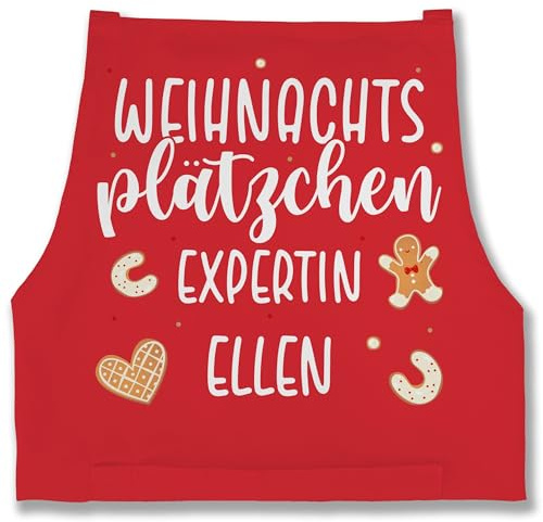 Geschenk mit Namen personalisiert by Shirtracer - Schürze - Weihnachtsschürze Damen Frauen - Weihnachtsplätzchen Expertin personalisiert I Geschenk Backen I Hobbybäcker