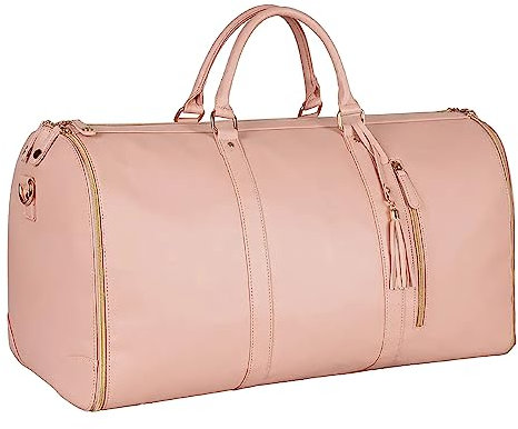 Sac à vêtements de Grande capacité, Sacoche en Cuir PU pour Femmes, Sacs à vêtements imperméables pour Le Voyage, Valise Suspendue 2 en 1, Sacs de Voyage (Rose)